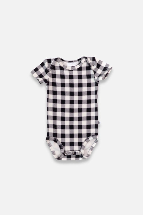 Baby Short Sleeve Bamboo Bodysuit | Bison Plaid