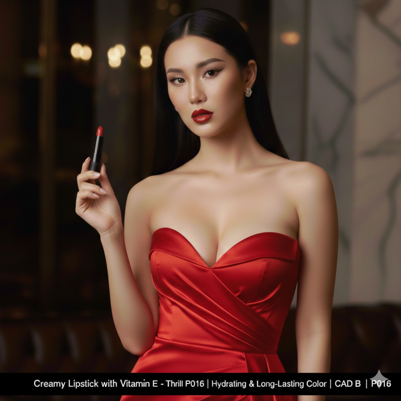 Creamy Lipstick with Vitamin E – Thrill P016 | Hydrating & Long-Lasting Color | CAD B | P016