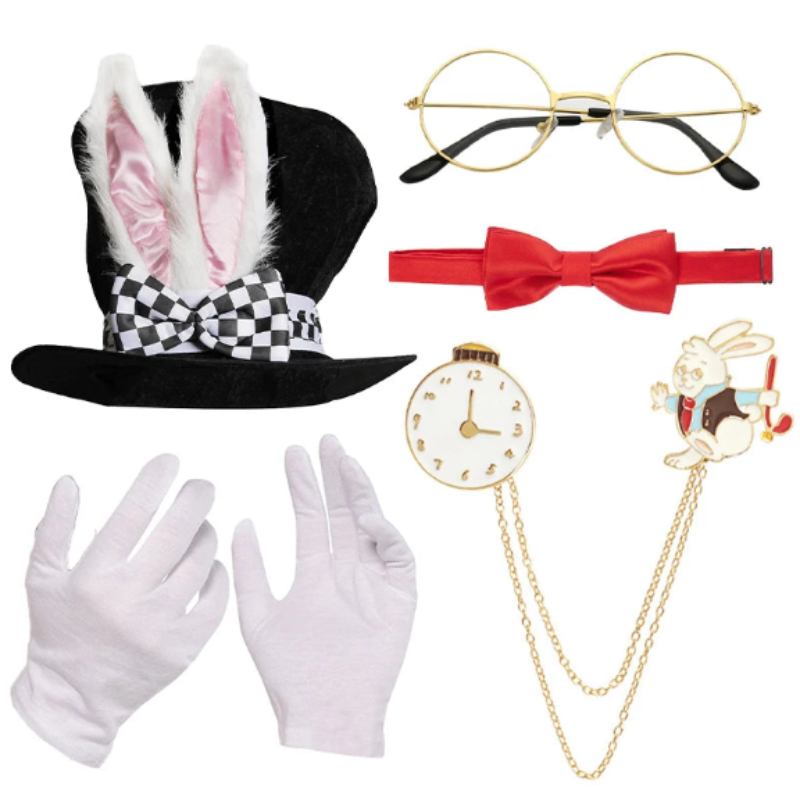 White Rabbit Costume Set Mad Hatter Hat & Ears