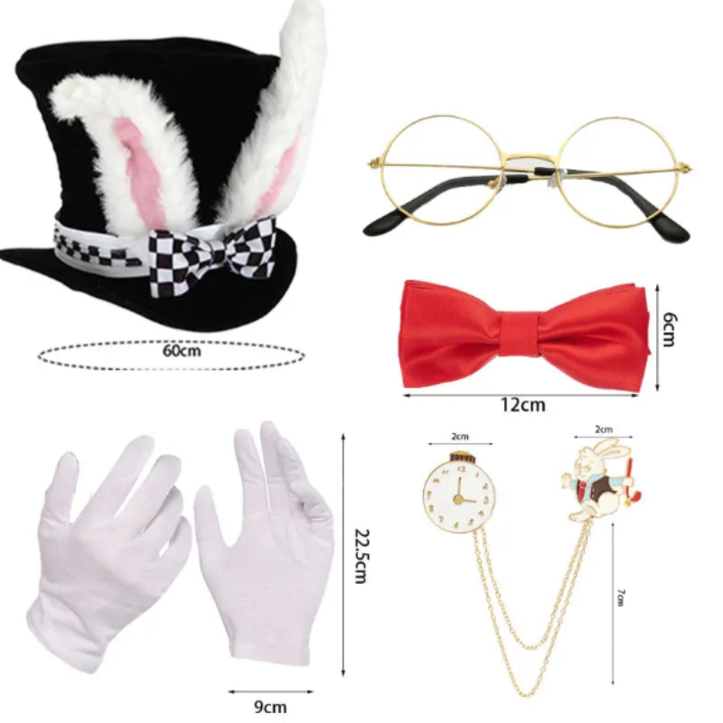 White Rabbit Costume Set Mad Hatter Hat & Ears